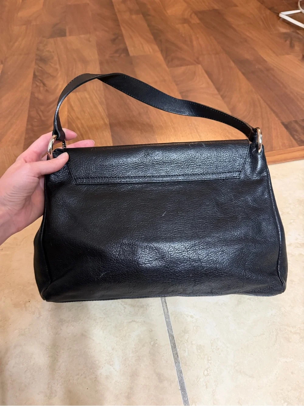 Furla Black Leather Shoulder Bag with Silver Hardware